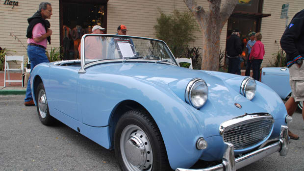 This little 1969 Austin-Healey Sprite ownd by by Sam Gesumaria, a local Carmel citizen, captures lots of people attention.