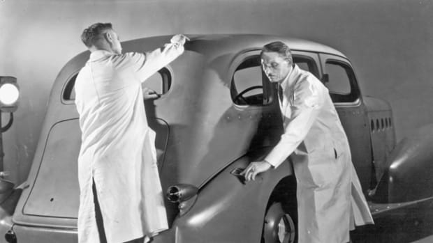  Even though the LaSalle was already cancelled by management, vice president in charge of styling, Harley Earl, ordered his team of designers to develop a new LaSalle for 1934. Upon selecting the design by Jules Agramonte, he ordered clay mockups to be fabricated. Seen here is the full-size clay mockup of a 1934 sedan being prepared. (GM Media Archive)