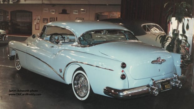 A ca.-1990 rear view of the 1953 Buick Skylark hardtop after James Ashworth restored it.