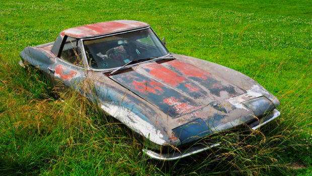 This 1967 Corvette looks lost and forgotten, but it will soon be getting a complete restoration after sitting for many years in a farm yard at an undisclosed location.