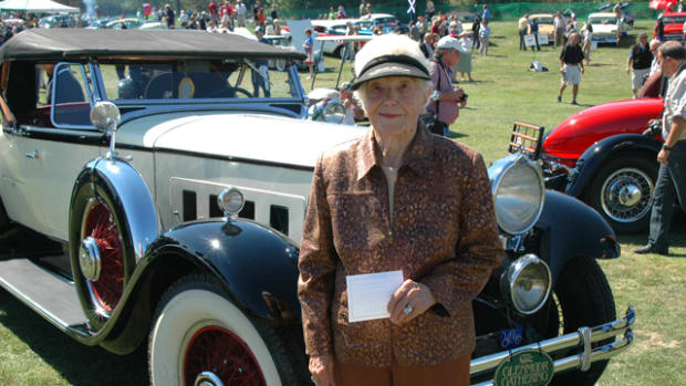 Margaret Dunning proudly shows her Packard at the 2012 Glenmoor Gathering. (Old Cars Weekly file photo)