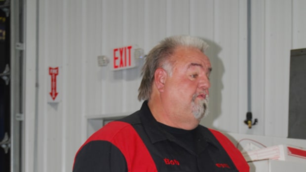  Bob Doremire of the Wisconsin Specialty Vehicle Alliance spoke at Greg’s Speed Shop in Waupaca, Wis.