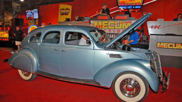 One of the most stylish cars of the 1930’s, this 1937 Lincoln Zephyr found a new buyer at $23,500 during Mecum’s Back To The 50’s auction. (B. Mitchell Carlson photo)