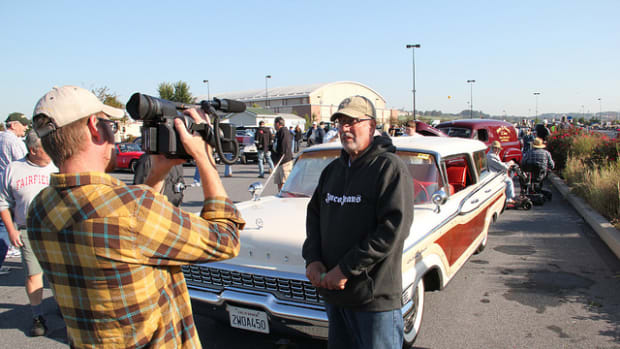 Production photo of Wagonmasters, a full-length documentary film, that offers glimpses into the lives of such wagon enthusiasts, and tells the story of the station wagon as it represents a changing America over the last one hundred years.