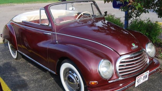 The ’56 DKW 3=6 Drophead Coupe has a smiley disposition.