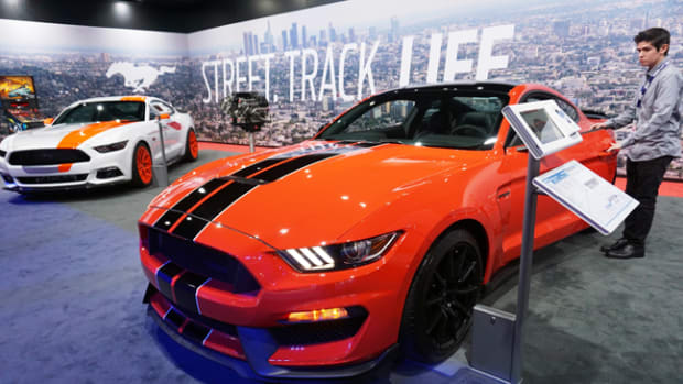 LOS ANGELES, USA - NOVEMBER 19: Ford Shelby GT350 Mustang is seen during the official opening ceremony of Los Angeles Auto show in Los Angeles, USA on November 19, 2015. (Photo by Mintaha Neslihan Eroglu/Anadolu Agency/Getty Images)
