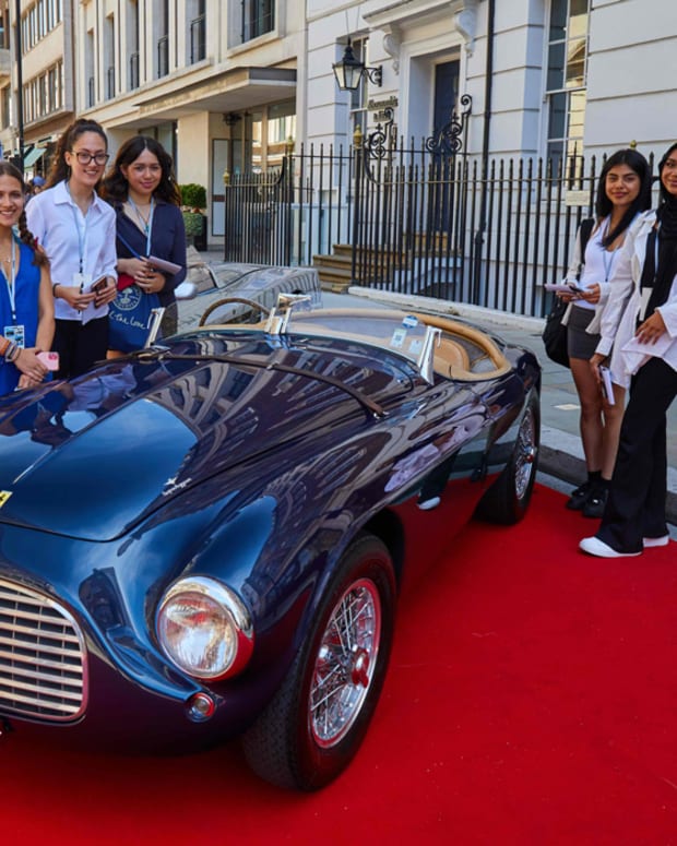 Young Judges with their winning choice the 1950 Ferrari 166MM Barchetta