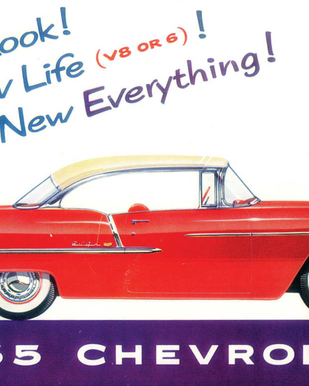 The slogan, “New Look, New Life (V-8 or 6), New Everything,” printed on the front cover of this 1955 Chevrolet brochure,  was the epitome of truth in advertising.