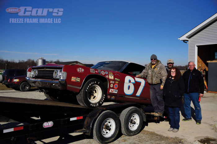 The Torino loaded for its trip to NATMUS. Pictured are owner Steve Baker; his wife, Ethyl; Dave Yarde; and Don Monesmith.