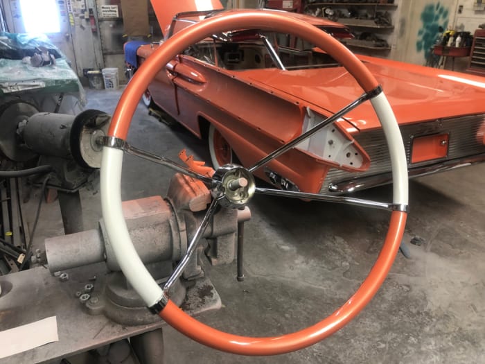 The steering wheel had quite a few cracks in it which I filled with the epoxy steering wheel repair from Eastwood which I've used on a number of steering wheels in the past. 