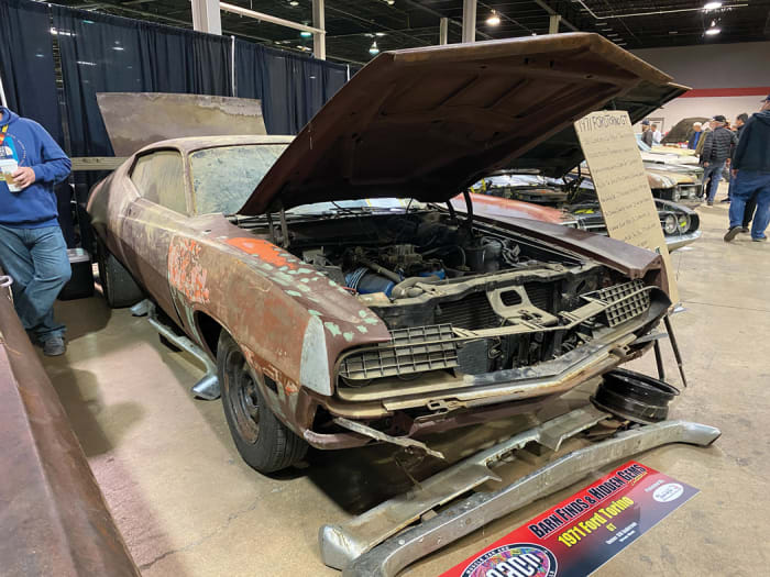 1971 Ford Torino GT had been loved to pieces, which were scattered around it in its display at MCACN. The Torino was a 351 Cleveland car with the C6 automatic transmission, limited-slip rear end and hideaway headlamps. Owner Bill Anderson said he had bought the car in 1978 from the original owner.