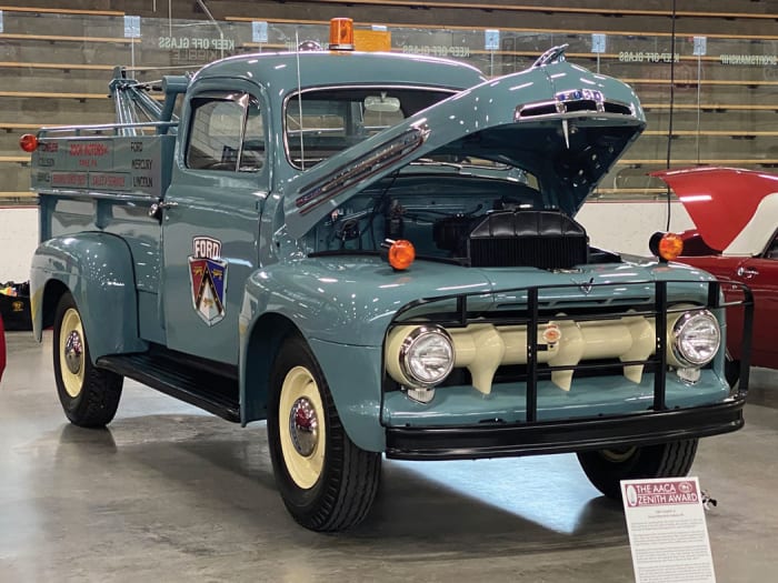 The 1951 Ford F-3 wrecker back to its former glory and pictured during AACA Zenith Award judging, the Antique Automobile Club of America’s competition for the club’s best recent restoration.