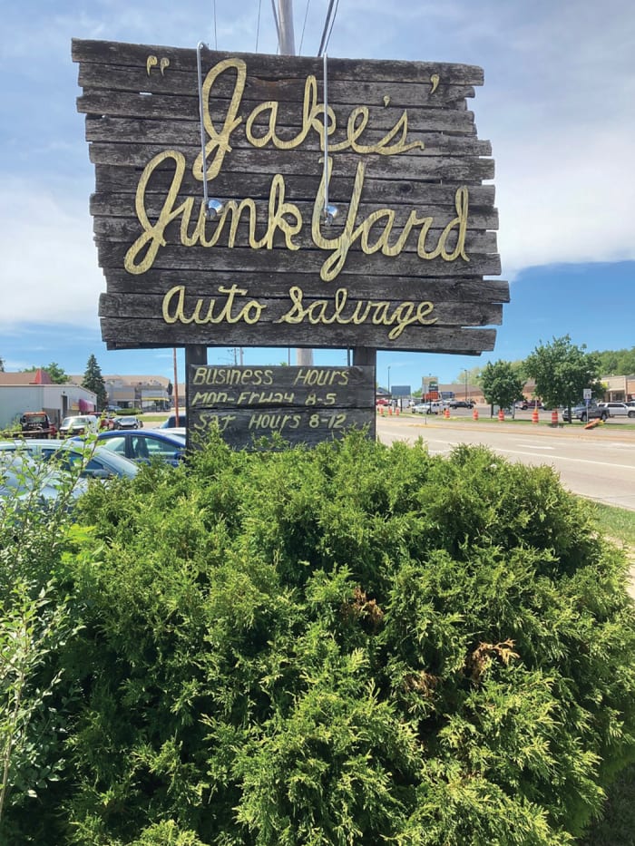 Marking the location of Reedsburg Salvage for 56 years, this “Jake’s Junkyard” sign will be a collector’s item after the yard closes.