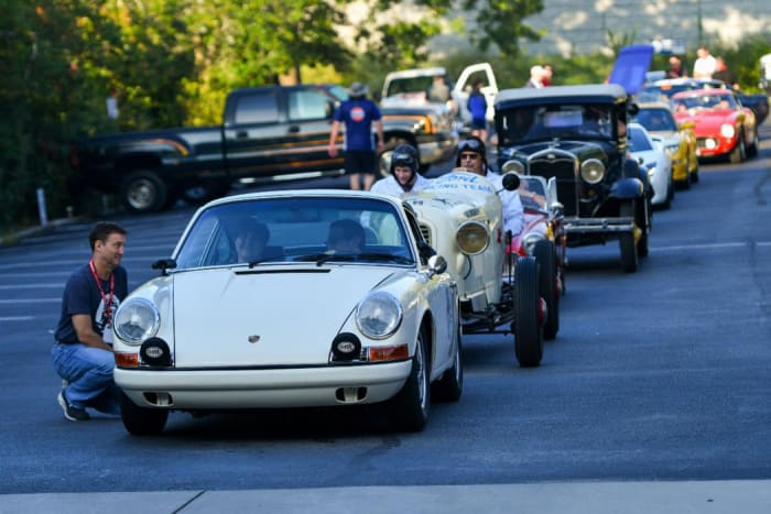 The start of the West Village Road Rallye at the 2021 Chattanooga Motorcar Festival.