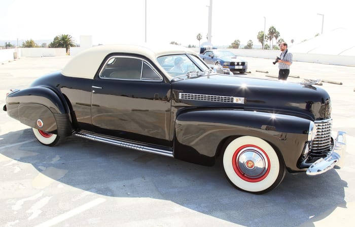 One of the many interesting cars credited to actor Clark Gable is this modified 1941 Cadillac Series 62 coupe. The car has a chopped top and a windshield that has been raked, both highlighted by a non-standard padded top covering. The source of the modifications is reported to be Cadillac’s famous distributor Don Lee, of California. This individualized 1941 Cadillac is sometimes displayed at the Petersen Museum in Los Angeles.