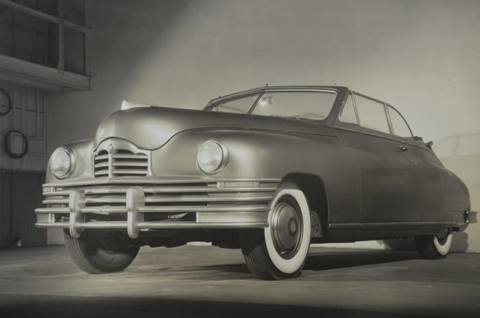 Packard officials captioned this picture as a late experimental design of the Super Eight Convertible Victoria 22nd Series introduced in the Spring of 1947 as a 1948 model. Very few evident changes were made for production.