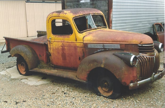Vintage trucks are abundant in Nobody Else’s Auto inventory, including this 1946 Chevrolet Model DP pickup that’s seen hard use.
