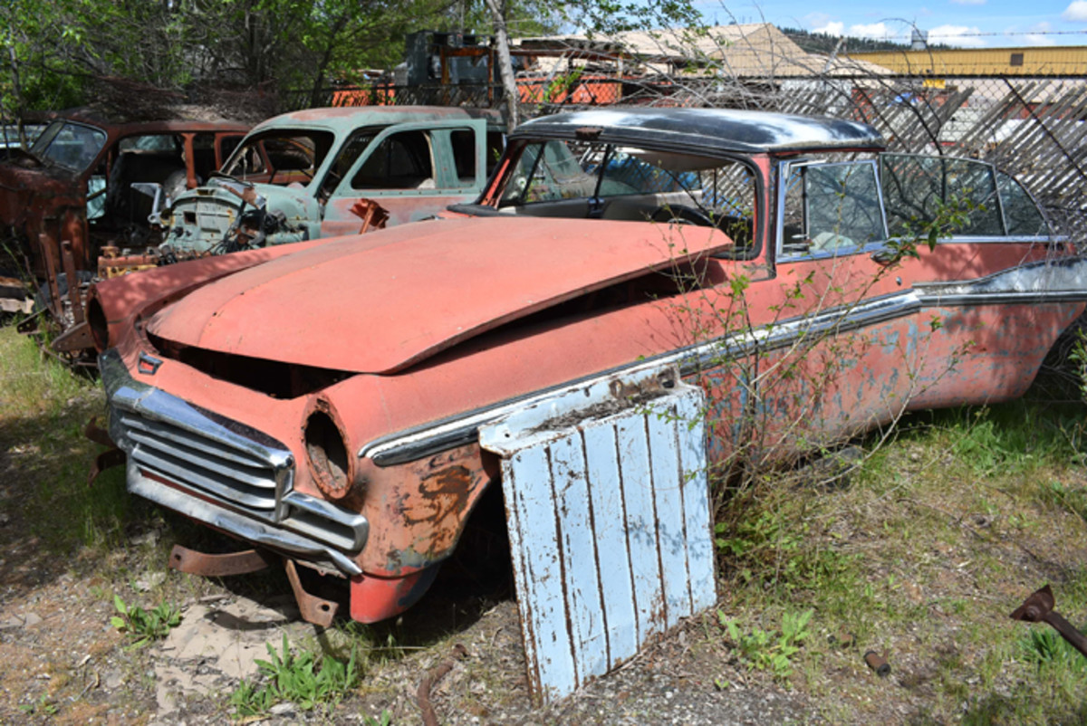Having given up many parts, there were still a few more to be found on this 1956 Chrysler Windsor sedan at the Antique Auto Ranch in Spokane Valley.
