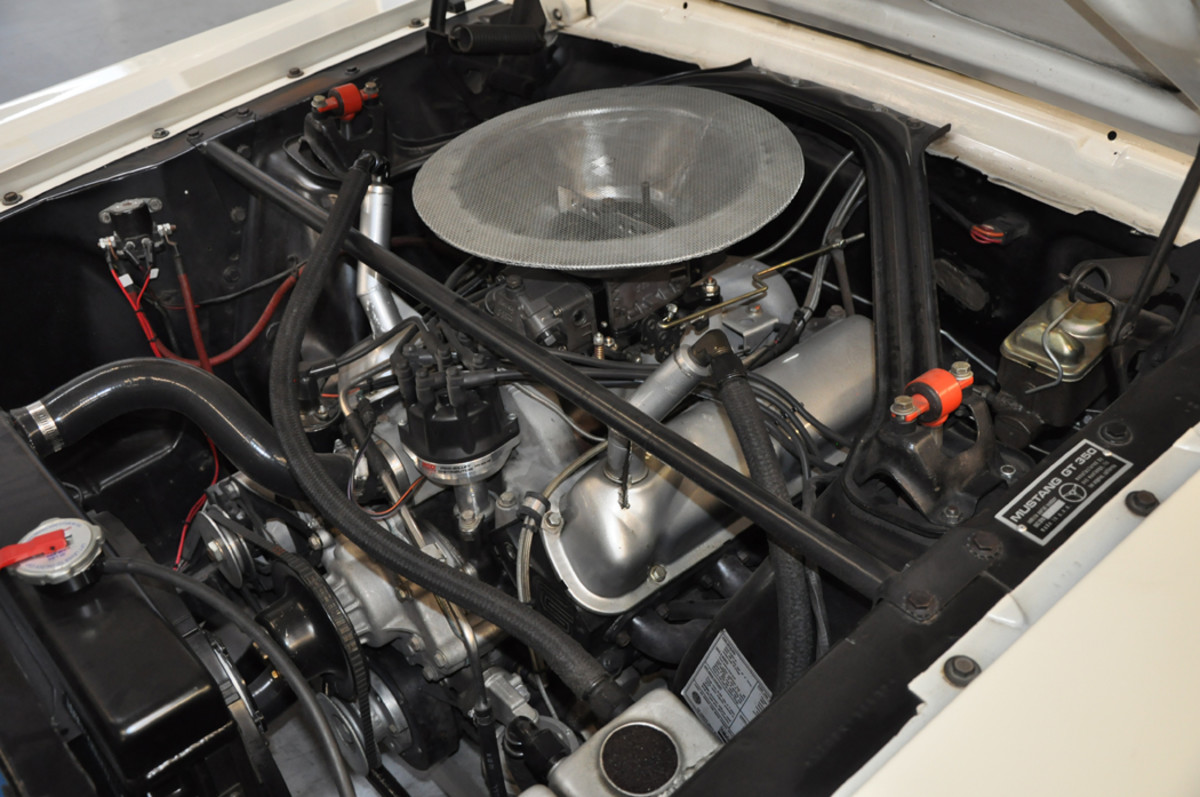 Under the hood of the OVC Shelby GT350 is a Shelby-built 289-cid V-8 featuring a hand-crafted intake plenum just as the original models used.