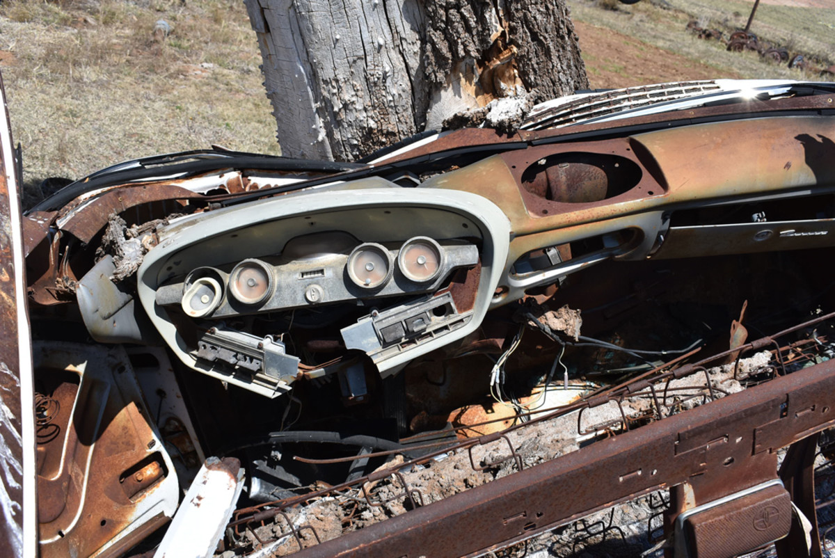 We had to do a double-take when we identified this mass of metal embedded in an old oak tree as a 1958 Edsel. It was torn apart by an errant tornado.