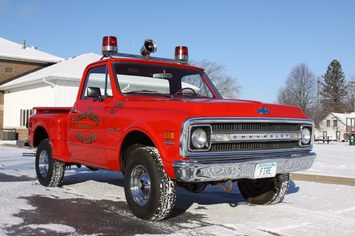 The East Cottage Grove Fire Department bought this 1969 Chevrolet K/10 Custom 4x4 new for fighting brush fires. Today, it has just 13,300 miles and is pictured outside the fire department which it still serves. The only fighting it does today, however, is fighting back hopeful buyers.