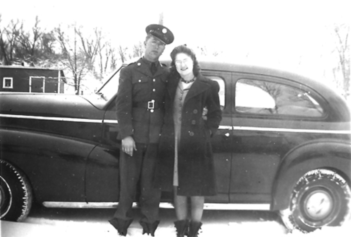 Ray and Mildred Lambrecht pose in front of their 1946 Chevrolet.