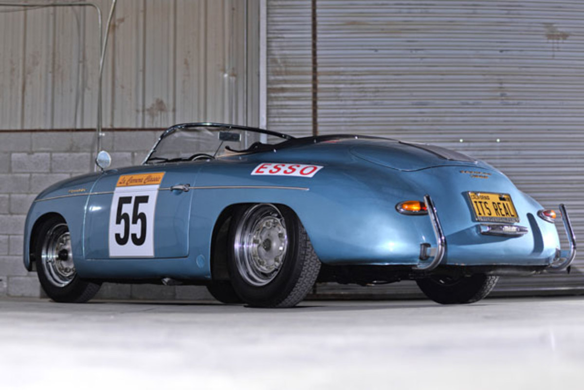 1955 Porsche 356 Pre-A 1600 Speedster with 1964 Porsche 356C motor, and vintage livery from participation in La Carrera Classic. Est. $250,000-$275,000. Morphy Auctions image