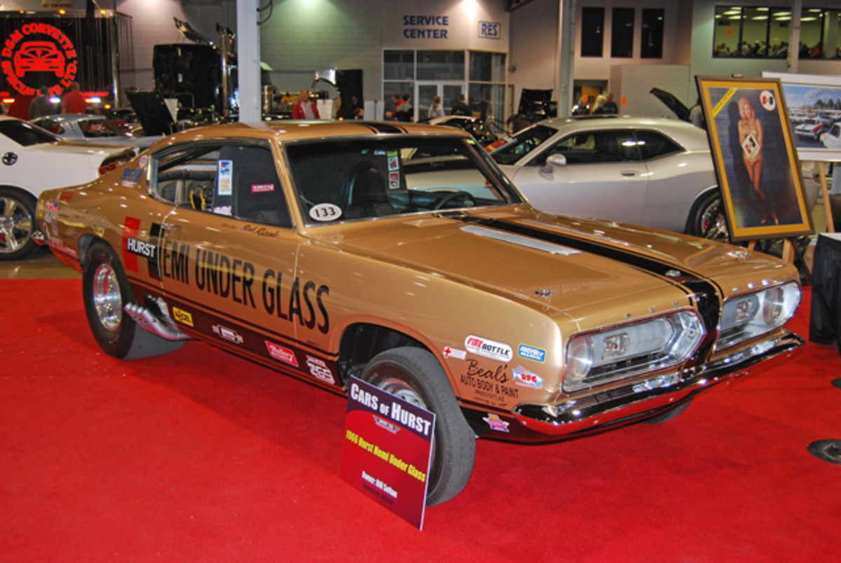 The famous Hemi Under Glass Barracuda was part of the “Cars of Hurst” exhibit in 2010 at the Muscle Car and Corvette Nationals.