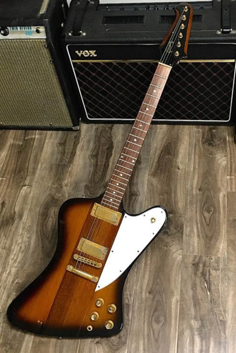  1976 Gibson Firebird Bi-centennial Reissue paired with a 1981 Vox V15 Combo. Photo Courtesy of GuitarBroker.com