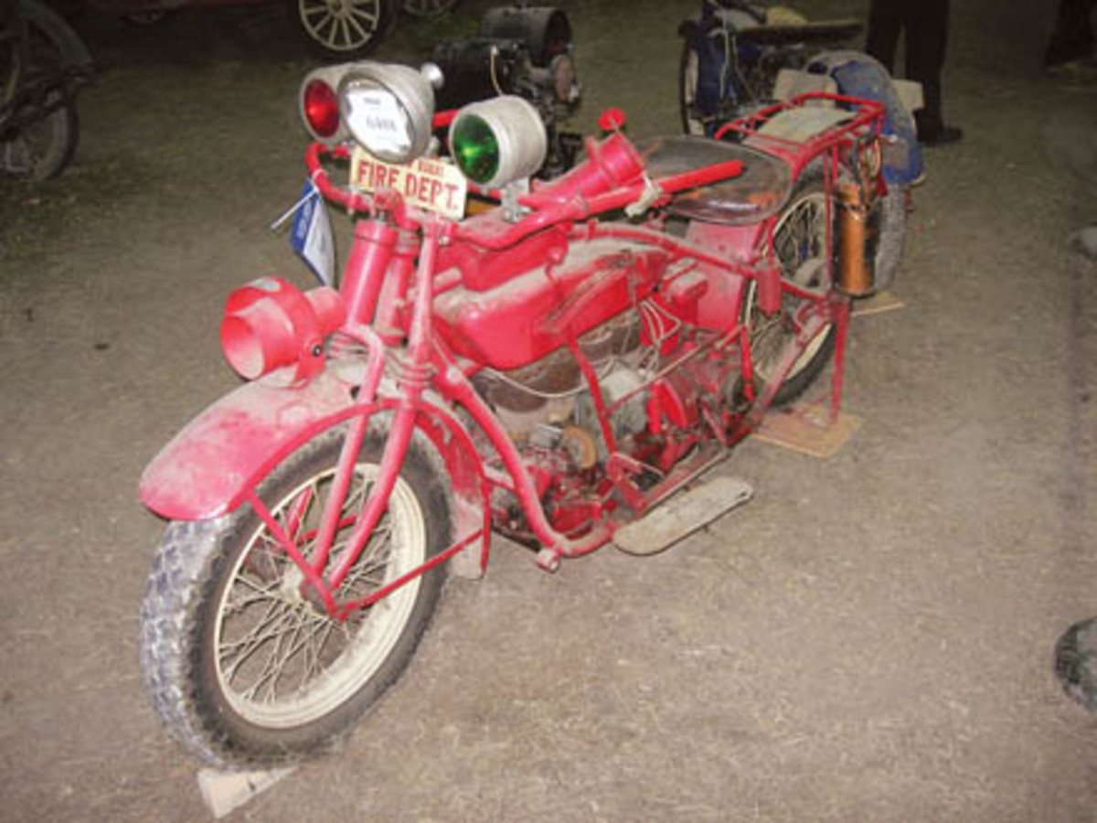 Finished in Glenview Fire Deparment livery, this 1926 Henderson motorcycle, equipped with lights and siren and reverse gear, sold for $55,000.