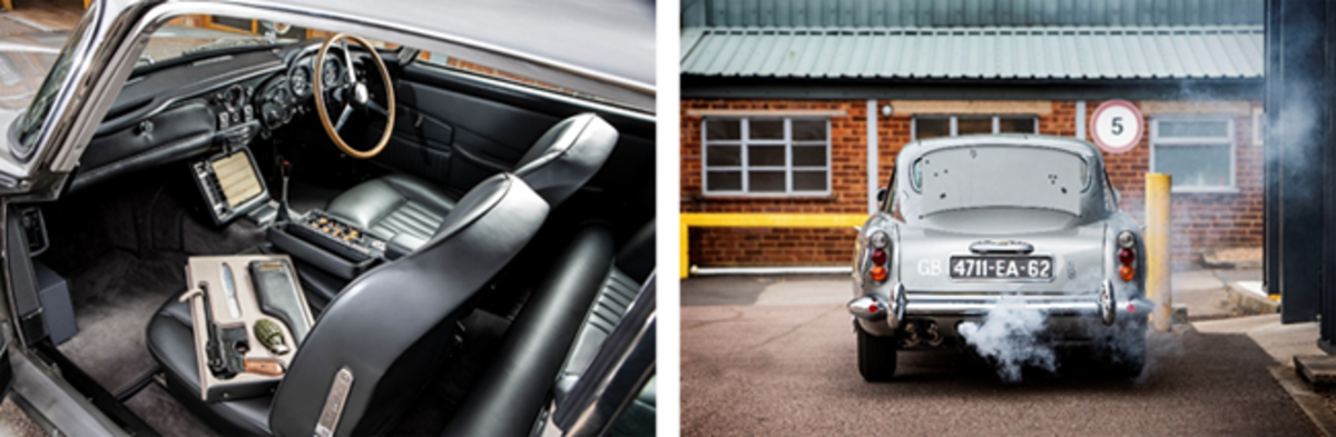  LEFT: A look at the interior gadgets in the Bond DB5 (Simon Clay © 2019 Courtesy of RM Sotheby’s) RIGHT: The smoke screen dispenser on the DB5 is engaged (Simon Clay © 2019 Courtesy of RM Sotheby’s)