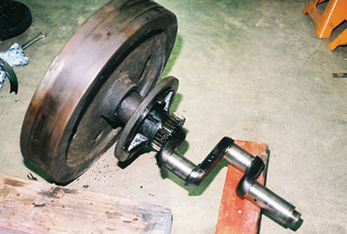  The flywheel and crankshaft were bolted together as a unit. The crankshaft initially passed visual inspection and tolerances. However, it was sent to a machine shop to be magnafluxed. This process uses a wet-down solution and metal particles to bring out hidden flaws and cracks that are normally unseen by the eye.