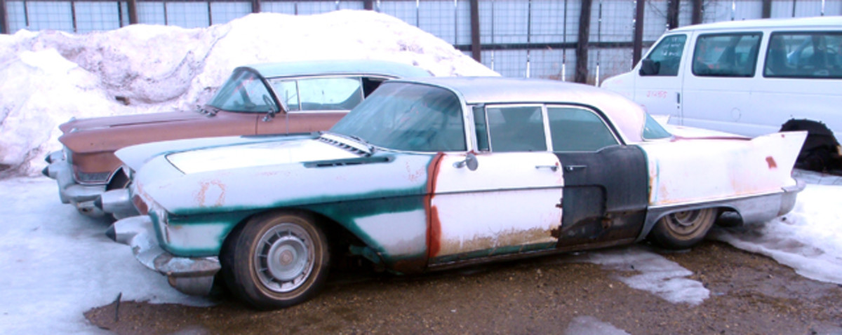 There are two 1957 Eldorados in the find, a Seville and this rarer Brougham that is not only solid, but with the trim hidden inside, it’s also complete.