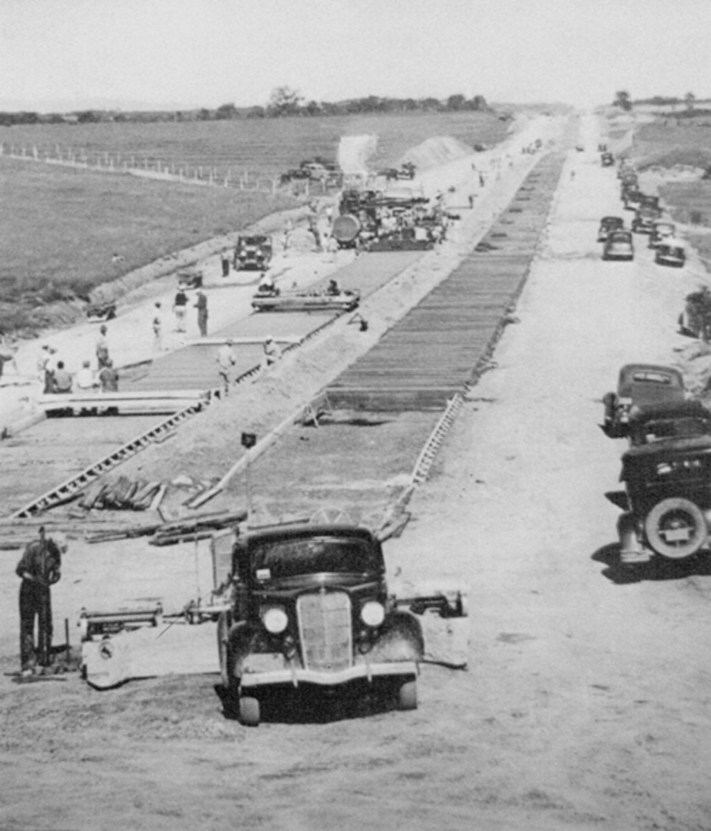 Thanks to 15,000 workers from 155 contractors in 18 different states, it took just 23 months and five days to complete the Pennsylvania Turnpike following the formal groundbreaking on October 27, 1938. At the project's peak there were over 50 paving units laying up to three-and-a-half miles of concrete a day.