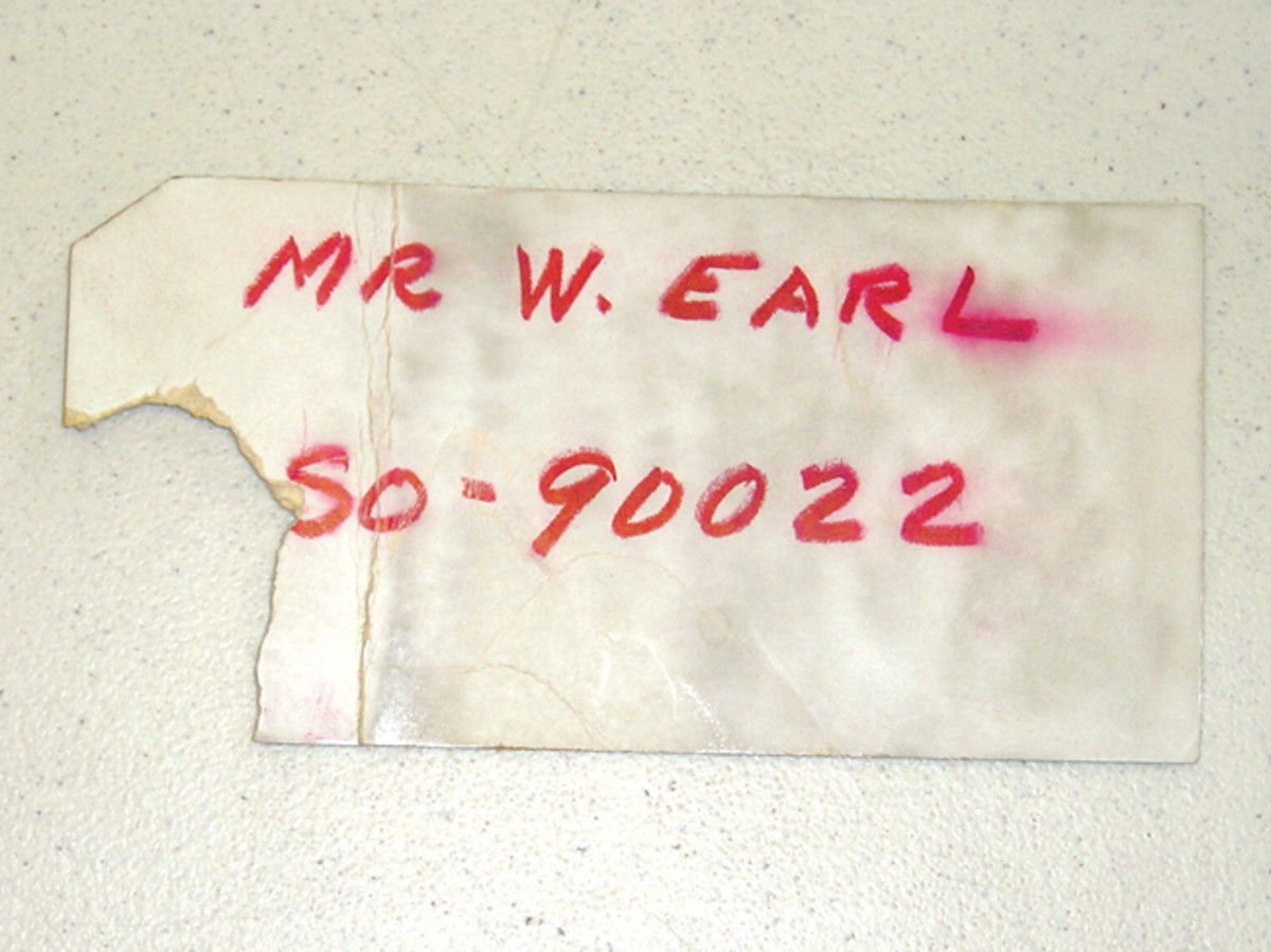  According to Larry Faloon, a retired GM Styling employee, the most important part in documenting Mayton’s car as a GM dream car is this styling studio tag, which assigned the car a special order number GM used for accounting purposes. The Century X’s tag is pictured above. (Don Mayton collection)