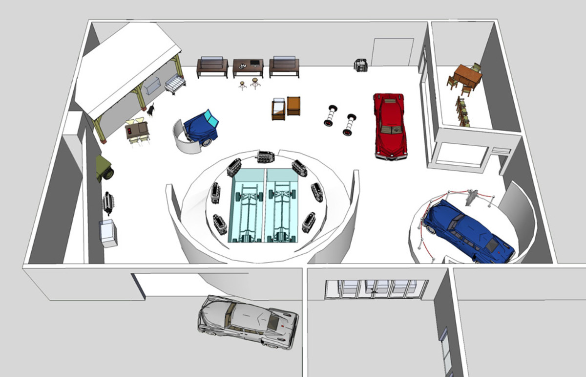 Overall concept and floor plan for the Cammack Tucker Gallery at the AACA Museum.
