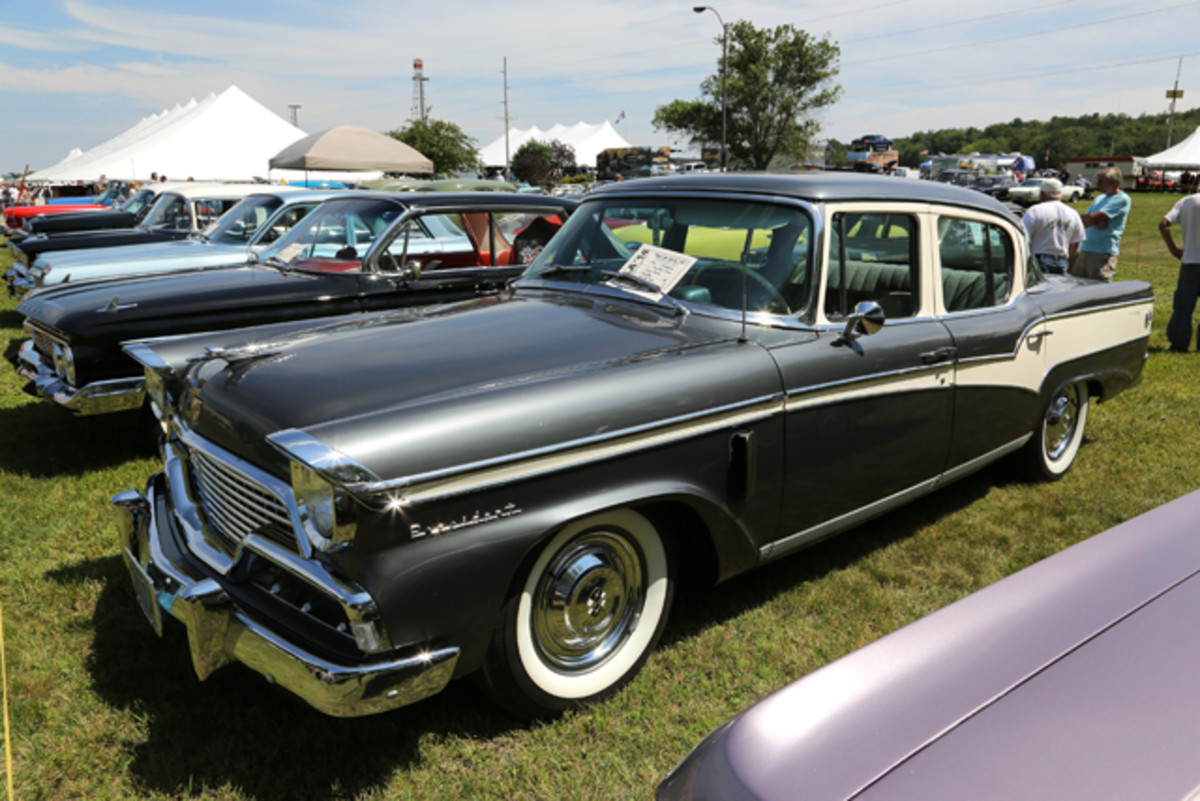 Very few 1956 Studebakers appear at shows, making this 1956 Studebaker a rare treat at IOLA ’14. Wayne Krause’s President Classic was featured in the “Four for All in ’14” theme area, and was the third-highest-priced Studebaker model that year, beat in price only by the Pinehurst two-door station wagon and the Sky Hawk.