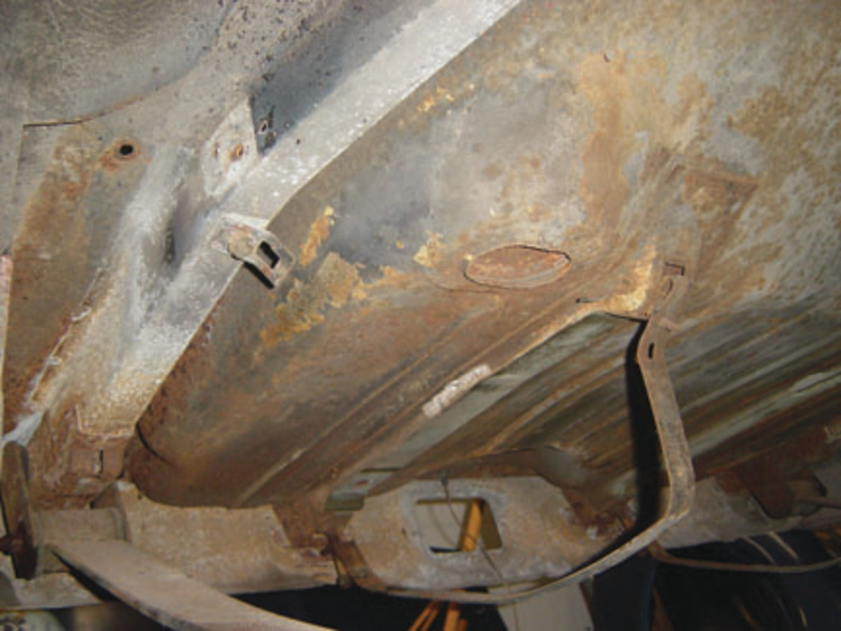  Sandblasting works particularly well — and is often used — in under-car areas, such as the gas tank area of this Camaro.