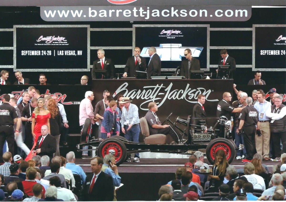The 1932 Ford chassis as it crossed the Barrett-Jackson auction block.