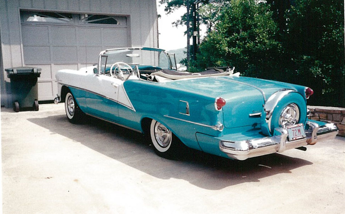 The 1954 Oldsmobile Ninety-Eight Starfire convertible following Scotty Hall's 1000-mile drive home following its purchase from OCW staffer Kenny Buttolph in 1994.