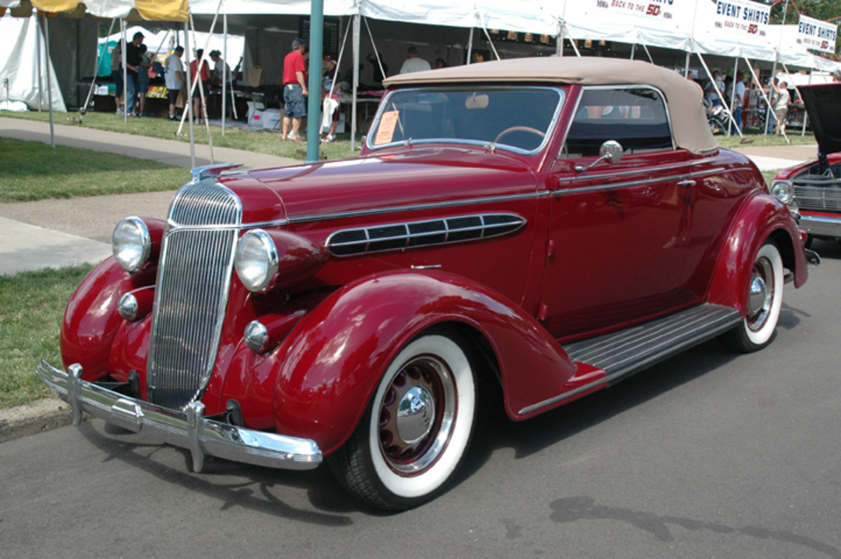 Doug DeRosica’s 1936 Chrysler Six convertible coupe is one of just 650 built that model year. The car sports radial tires, one of the few clues that indicate there may now be more cylinders under the hood.