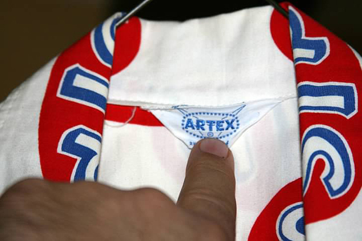 Clearly seen here is the Artex label on a pair of the pajamas recently offered in an eBay auction.