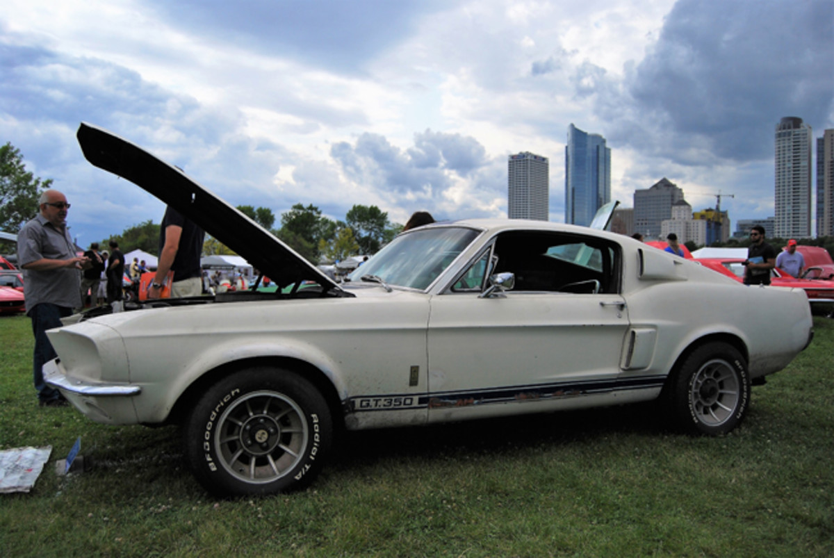  With the Milwaukee skyline as a backdrop, the Shelby sat in the muscle car circle at the Milwaukee show
