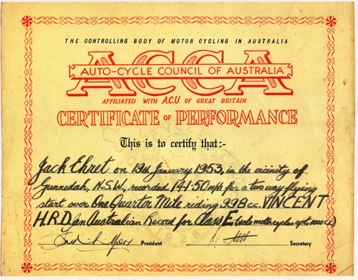  Certificate of Ehret's speed recordPhoto - Bonhams