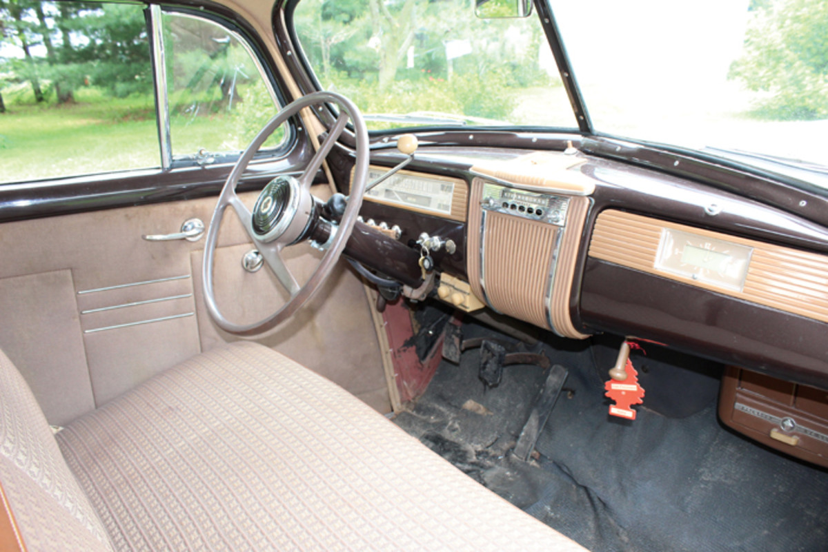 Much of the interior in this car is original, including the steering wheel, most of the dash and the inside door panels. The bench seats still have a period covering that was added by one of the previous owners many years ago.