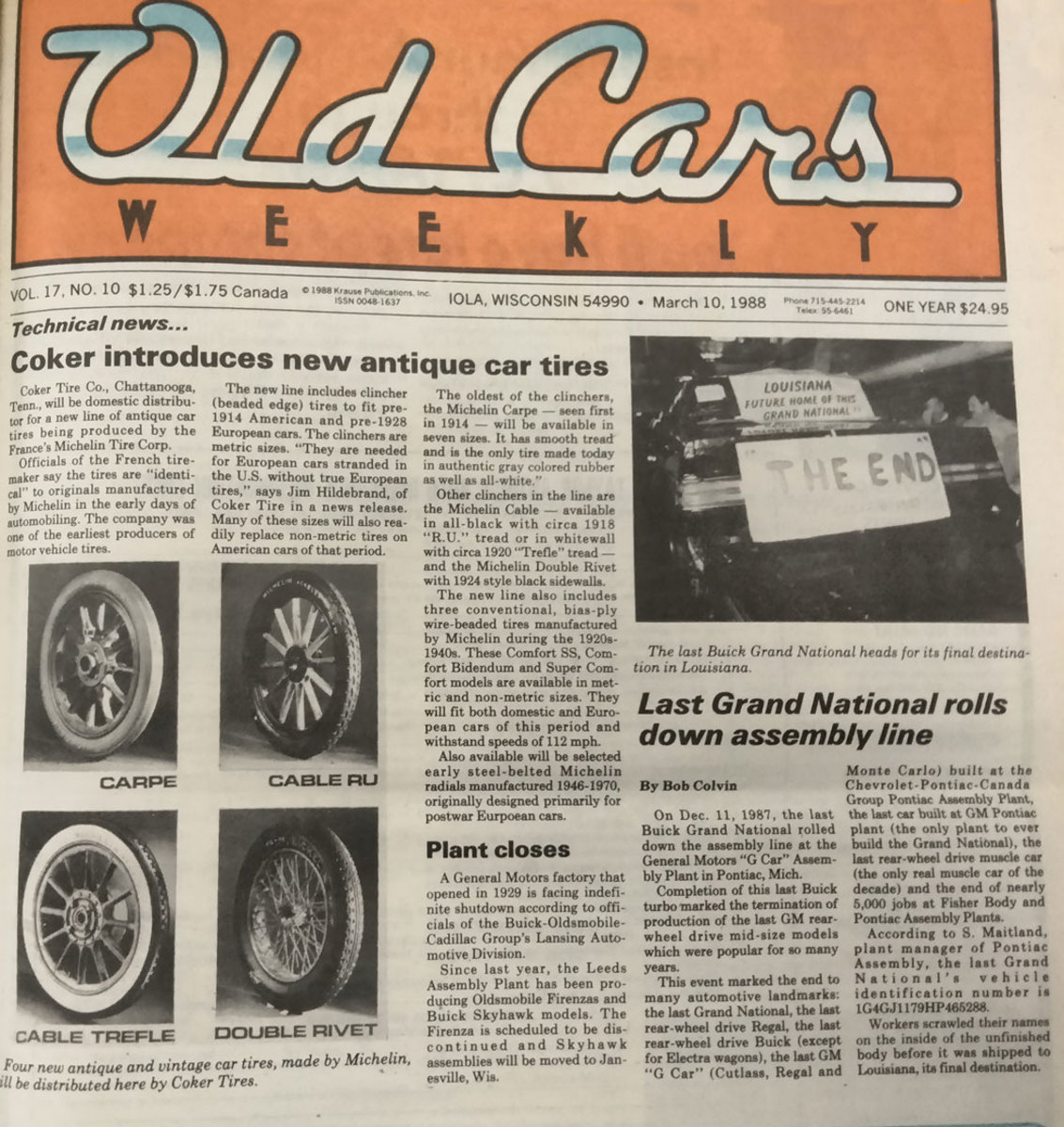 Colvin’s article on his 1987 Buick Grand National, the last G-body General Motors car to be built, from the March 10, 1988, Old Cars Weekly. He was a longtime GN fan, having owned a GNX and raced a turbo Regal T-Type.