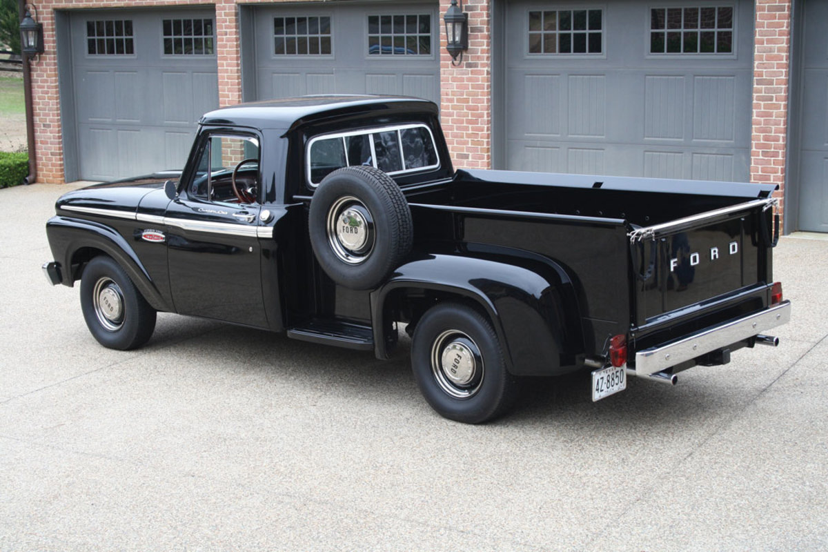 The featured 1965 F-100 Flareside is equipped with the Custom Cab option and eight-foot bed. When purchased, the bed of this truck was in very good shape and appeared to have performed very light duty.