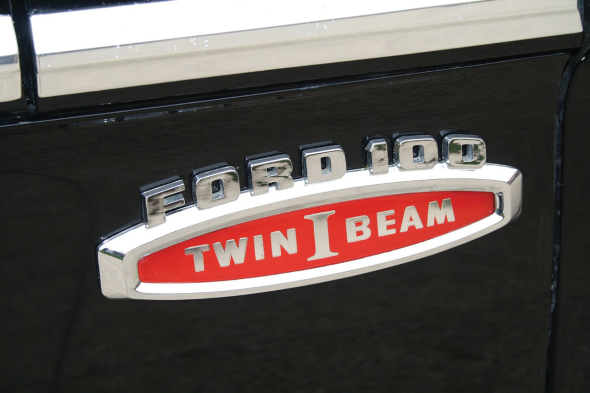 Ford heavily promoted its new front suspension for their pickup trucks and affixed a large “Twin-I-Beam” ornament to the front fenders.