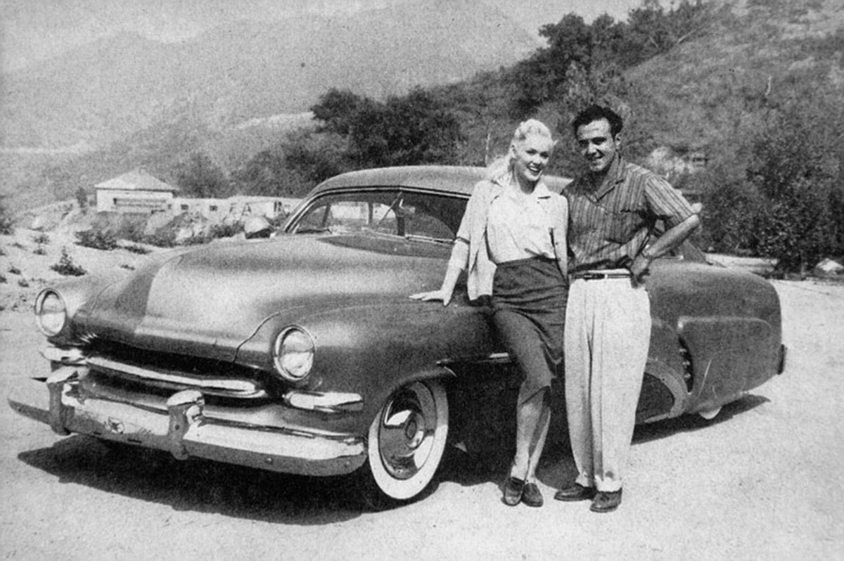 The Hirohata Mercury amazed and delighted the folks who spotted it cruising the streets of Los Angeles, appearing at countless car shows, and starring in the Hollywood B-movie, “Running Wild,” with Mamie Van Doren, shown here with one of the car’s creators, George Barris.