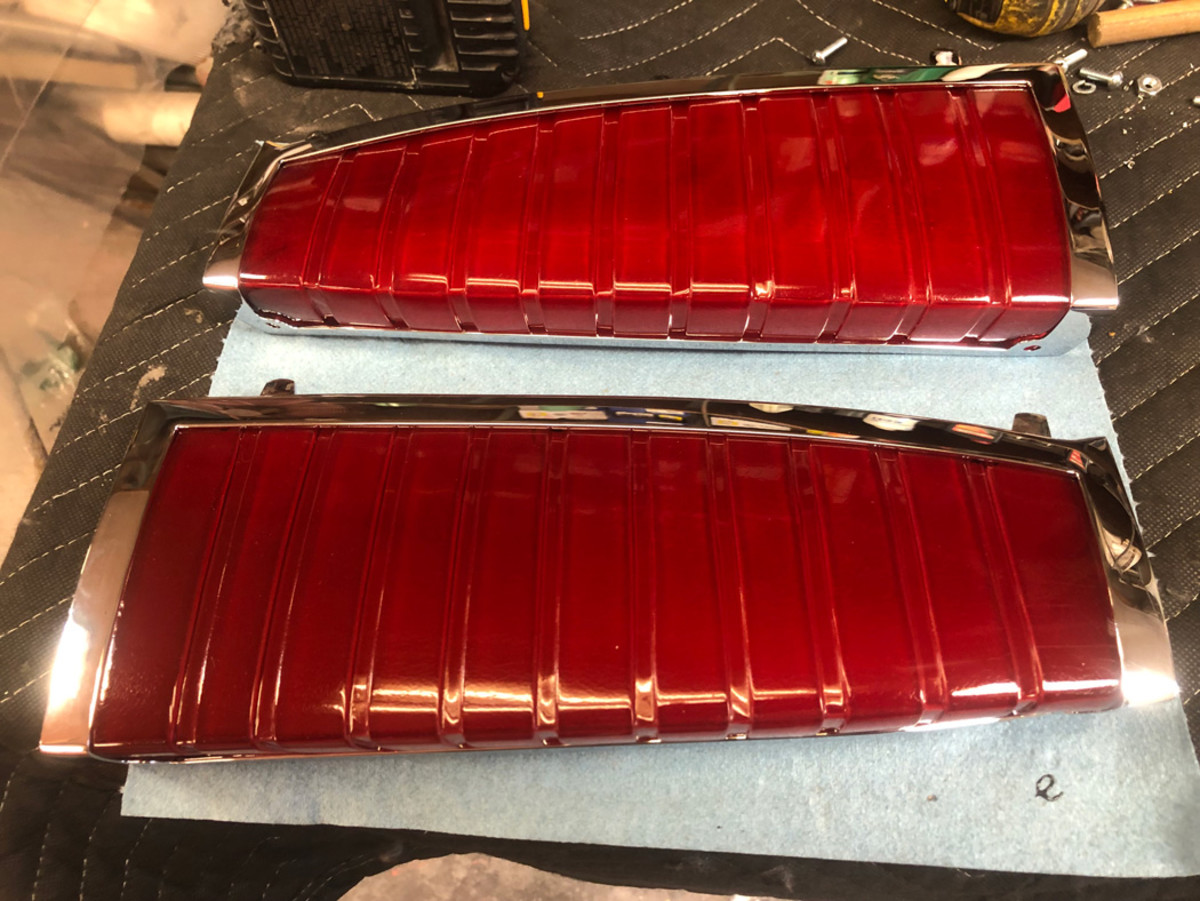 The brake/tail light lenses above the rear window were in very good original condition ie no cracks or crazing so they were relatively easy to restore and look great back in place.